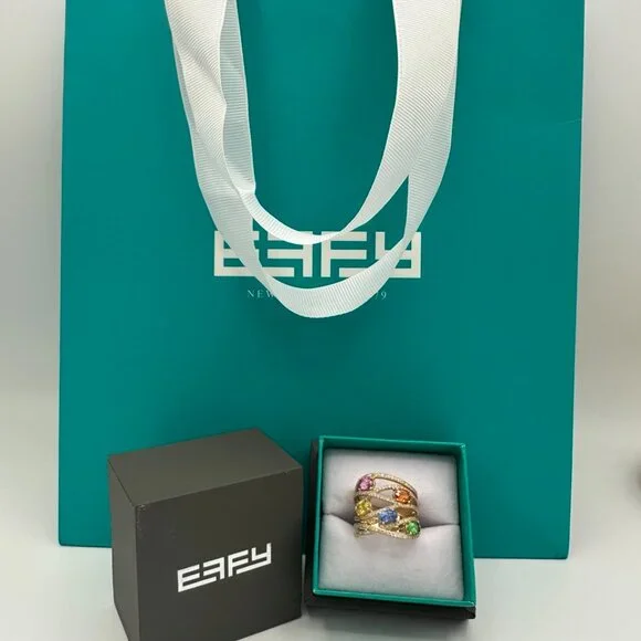 EFFY® Watercolors 14K Yellow Gold Multi Sapphire Diamond Ring - Picture 2 of 8